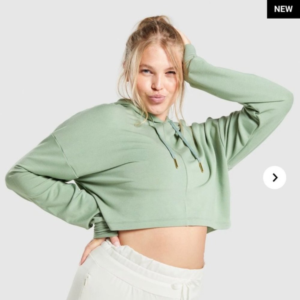 Gymshark Whitney Simmons V2 Crop Recovery Hoodie Moss Green